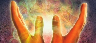 Spiritual evolution, symbolized by hands upraised to the light